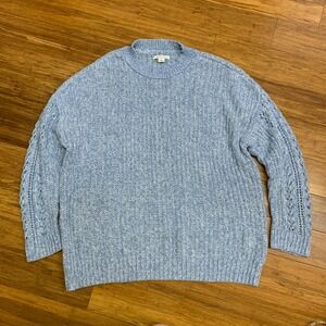 American Eagle Knit Sweater Womens Size Small Blue Pullover Pointelle Long Sleev